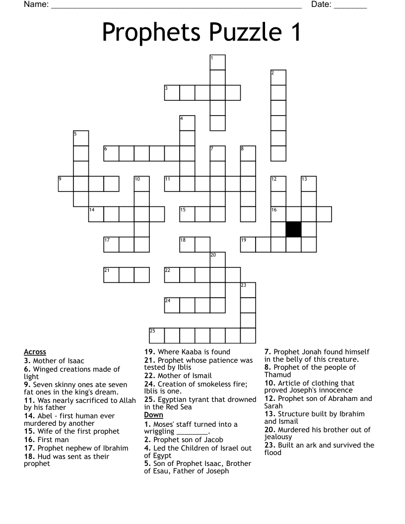 Prophets Puzzle 1 Crossword
