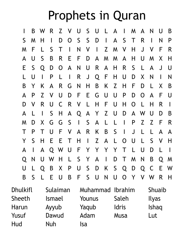 Prophets in Quran Word Search