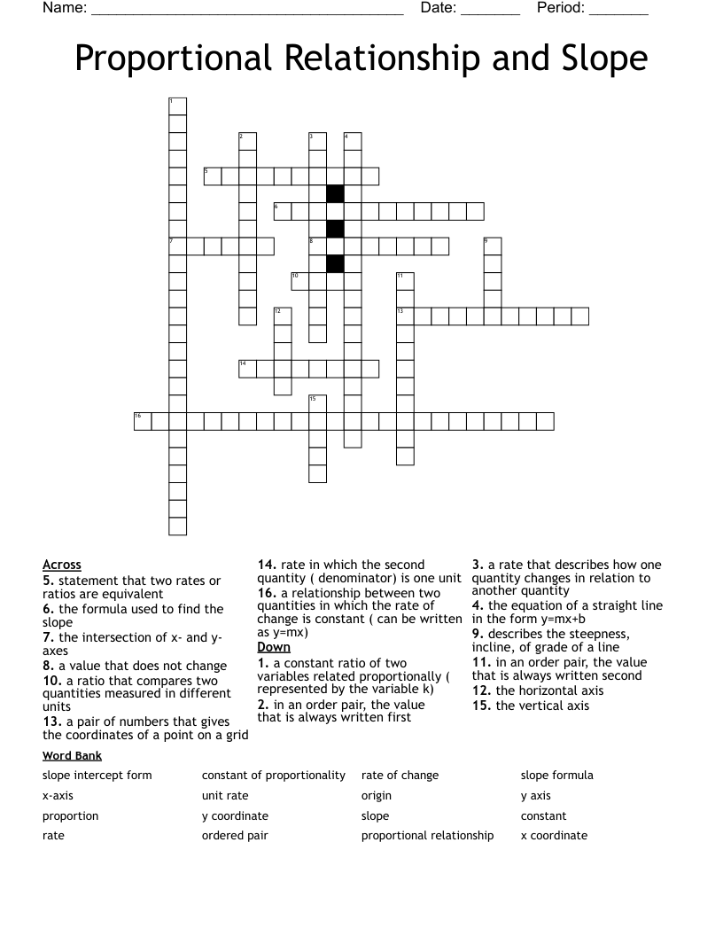 Proportional Relationship and Slope Crossword