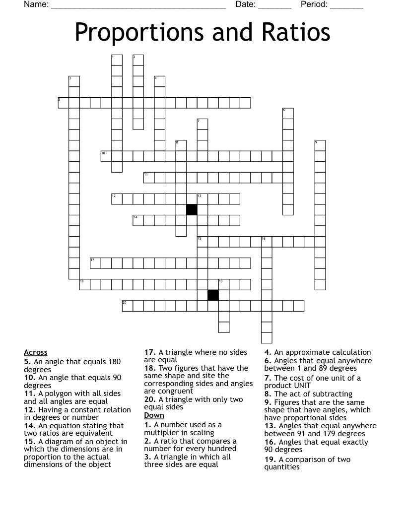 Proportions and Ratios Crossword