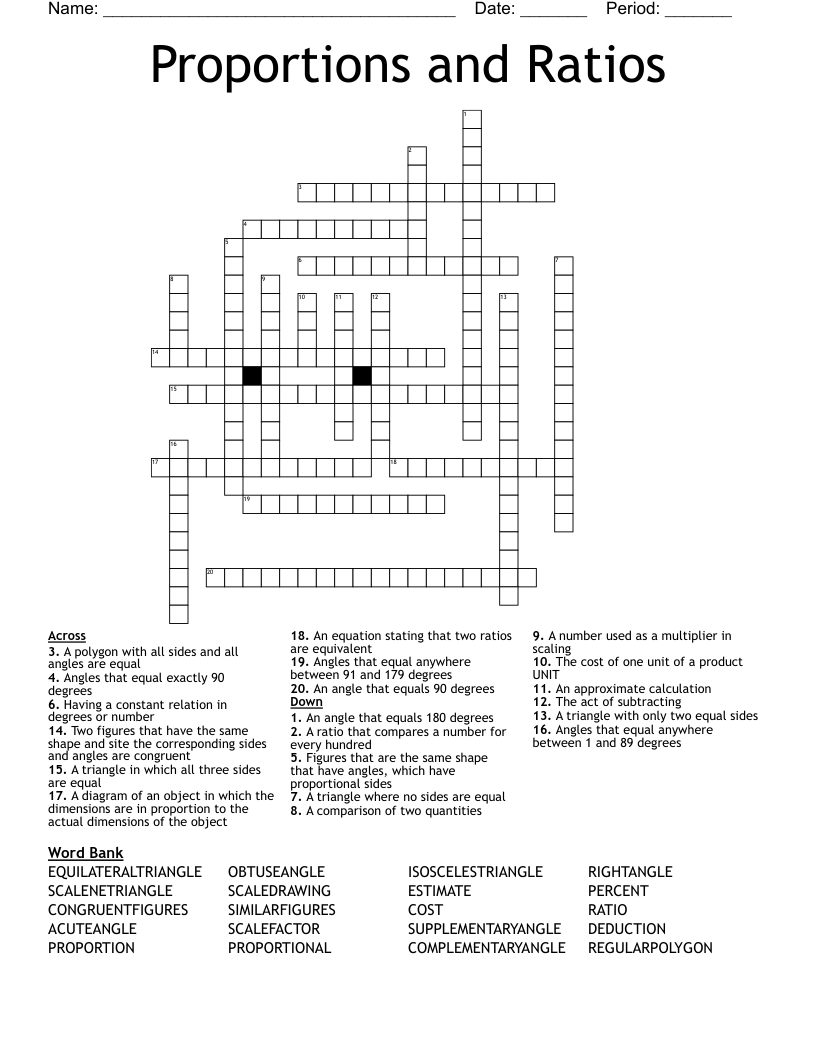 Proportions and Ratios  Crossword