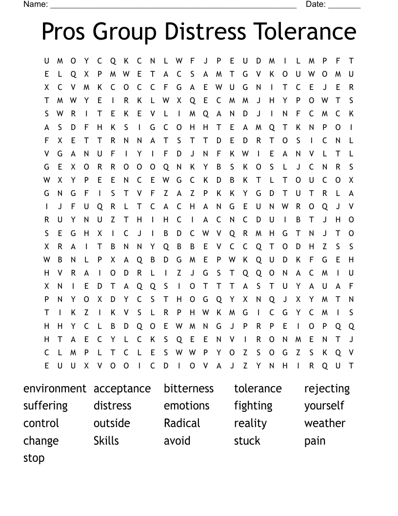 Pros Group Distress Tolerance Word Search