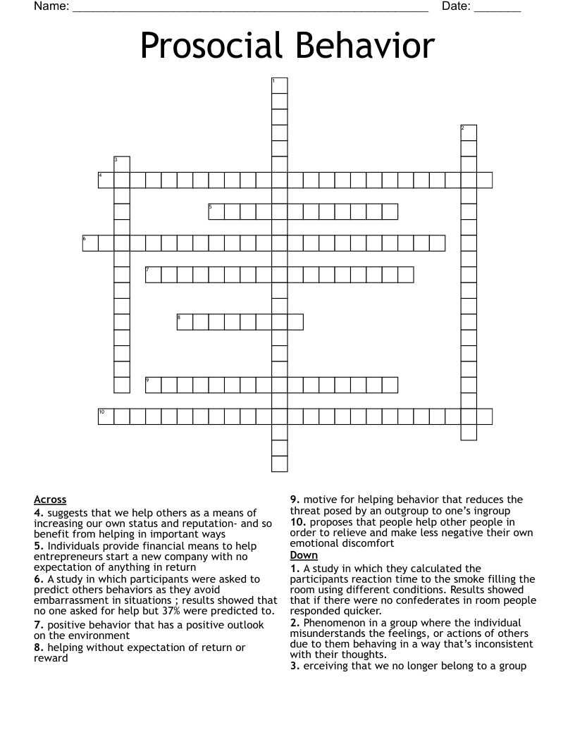 Prosocial Behavior Crossword
