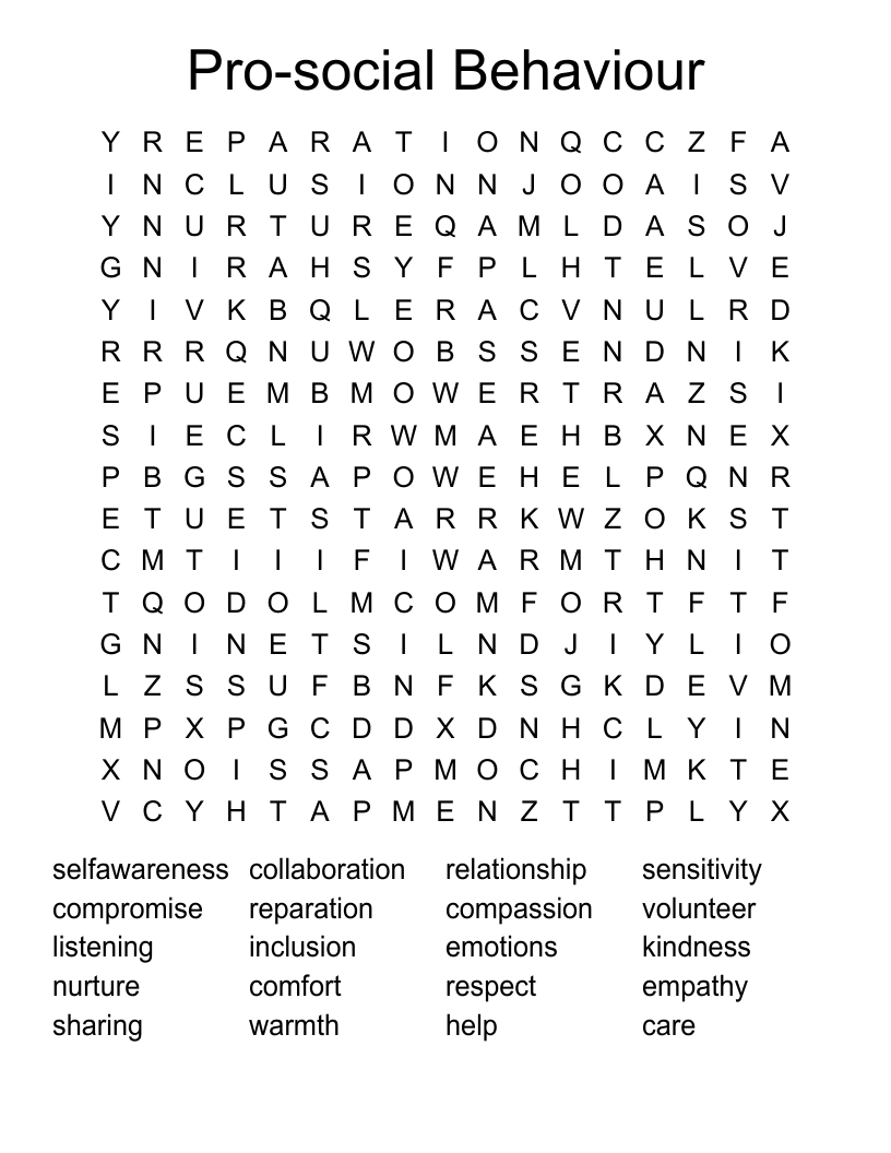 Pro-social Behaviour Word Search