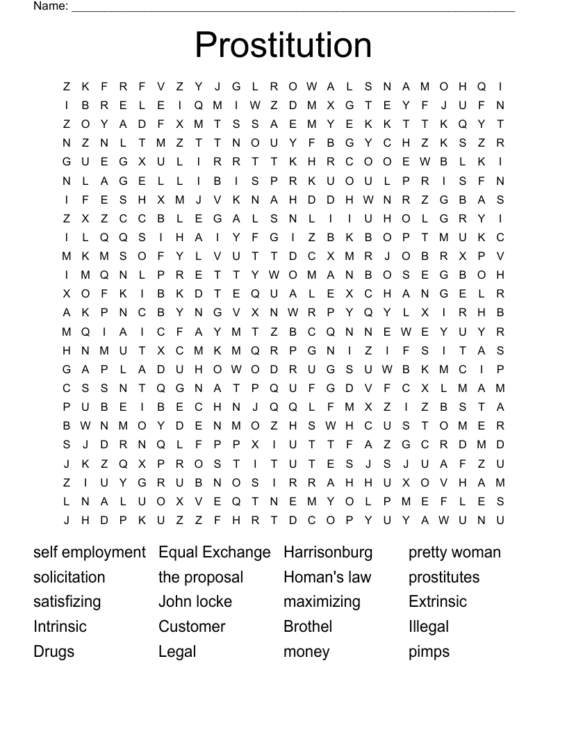 Prostitution Word Search