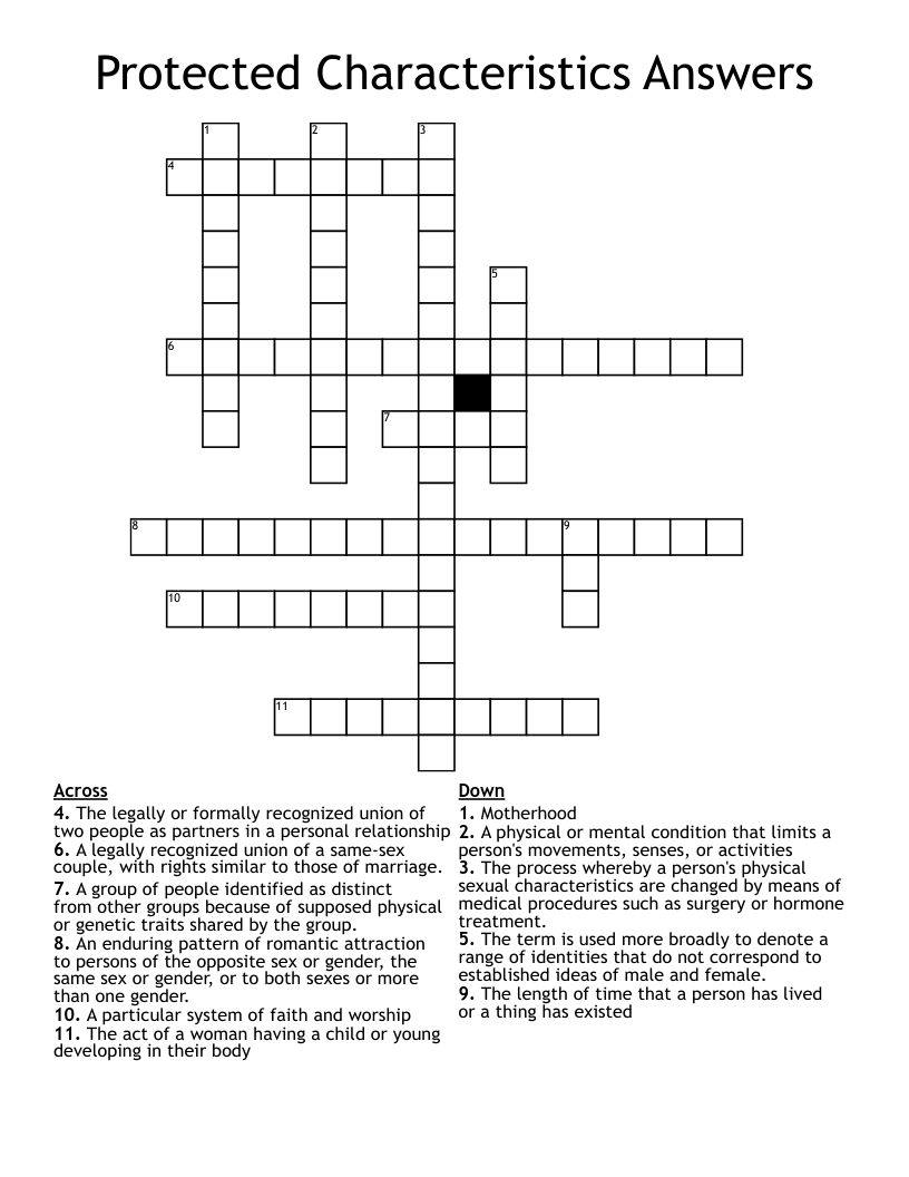 Protected Characteristics Answers Crossword