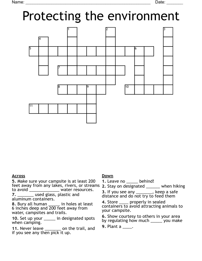 Protecting the environment Crossword