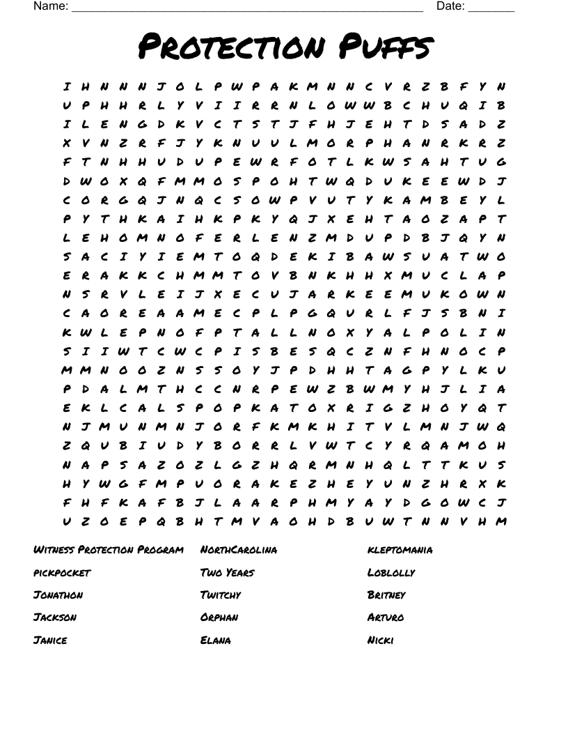 Protection Puffs Word Search