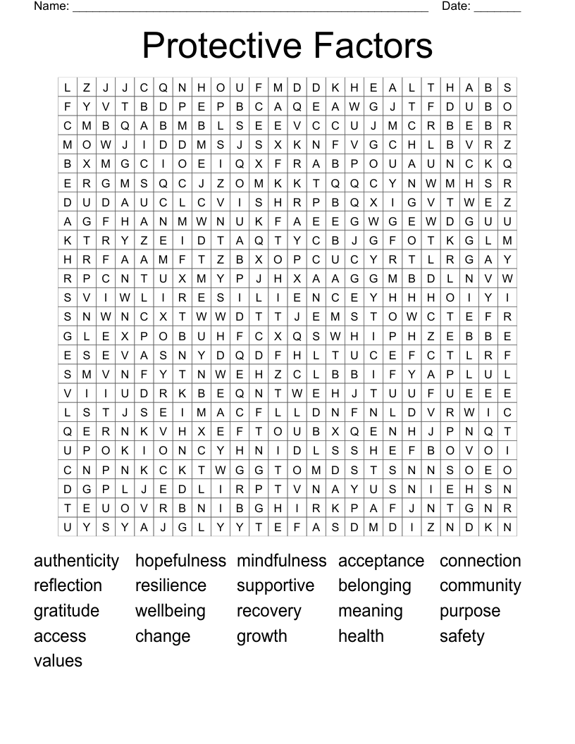 Protective Factors Word Search