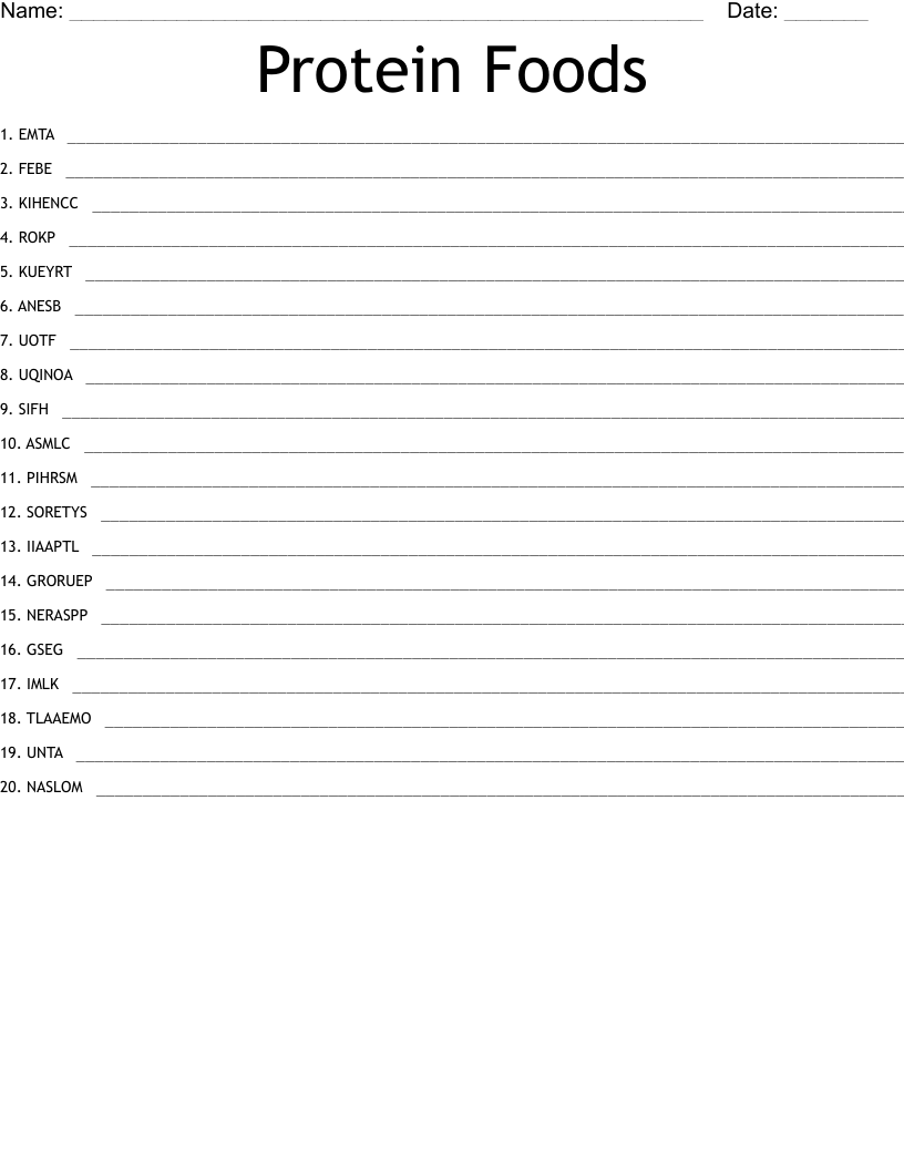 Protein Foods Word Scramble