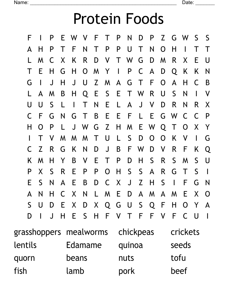 Protein Foods Word Search