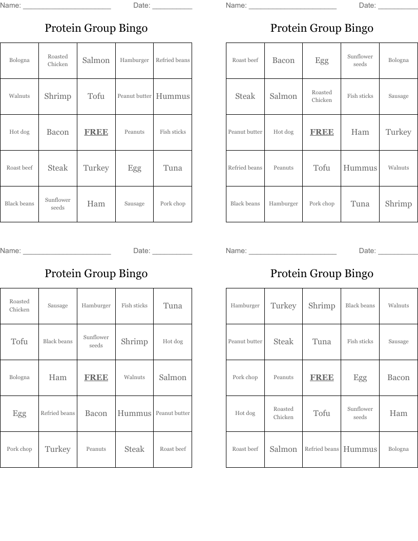 Protein Group Bingo