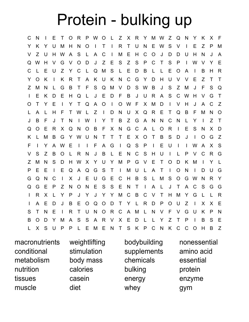 Protein - bulking up Word Search