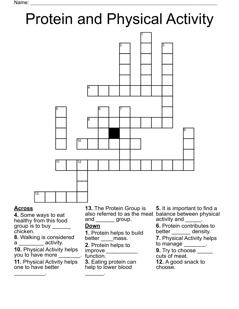 Protein and Physical Activity Crossword