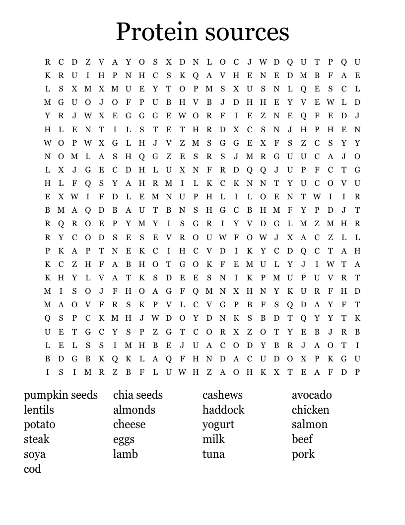 Protein sources Word Search