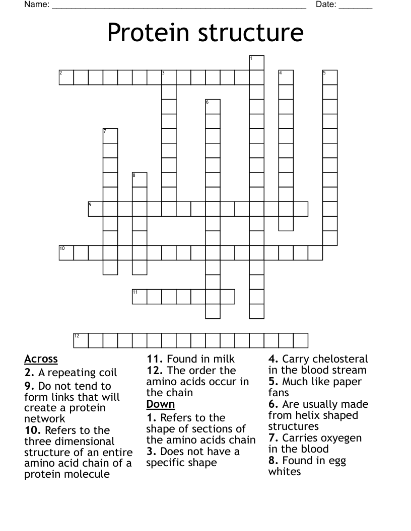 Protein structure Crossword