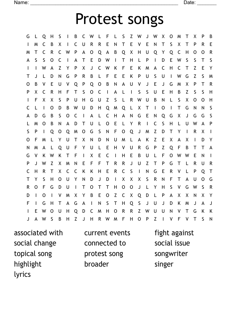 Protest songs Word Search