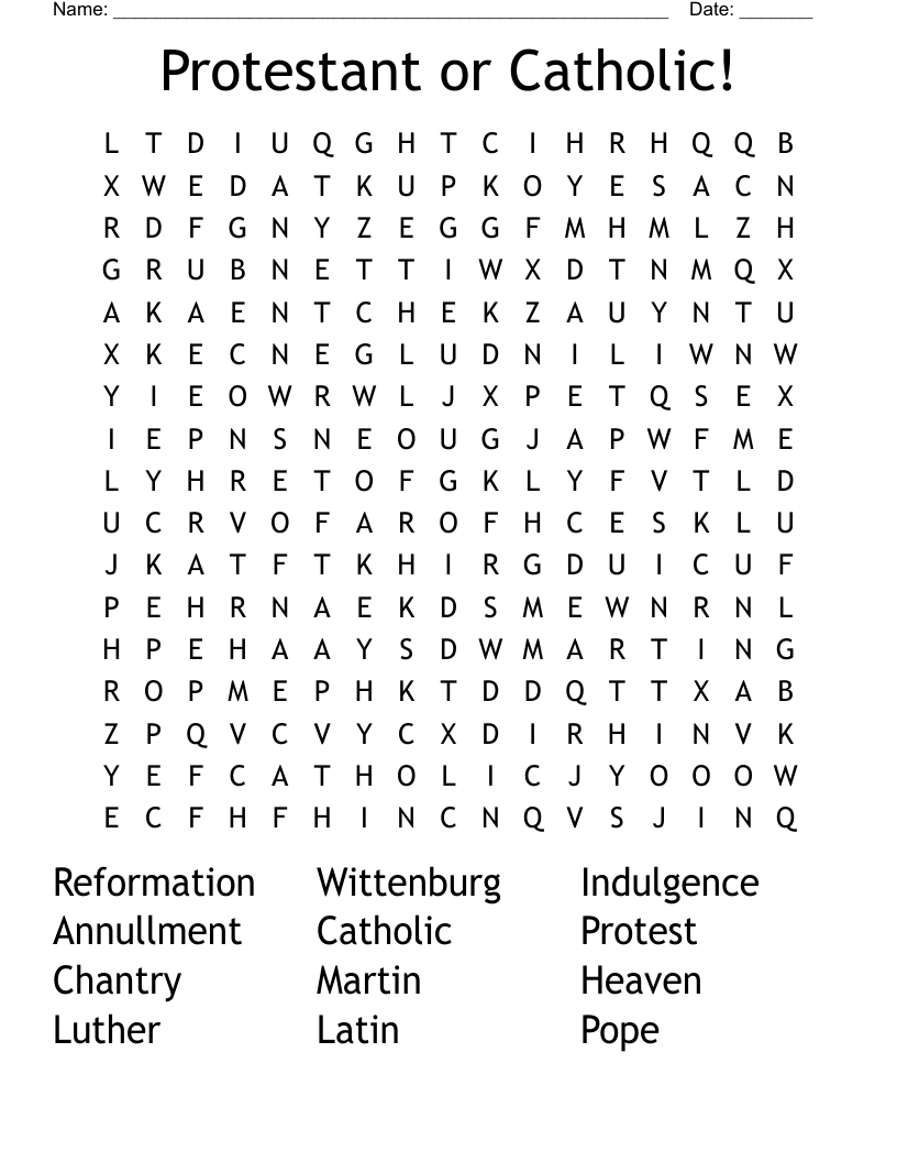 Protestant or Catholic! Word Search