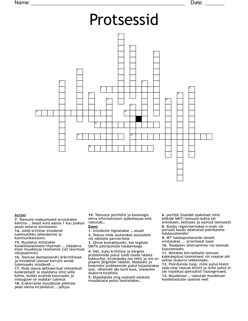 Protsessid Crossword