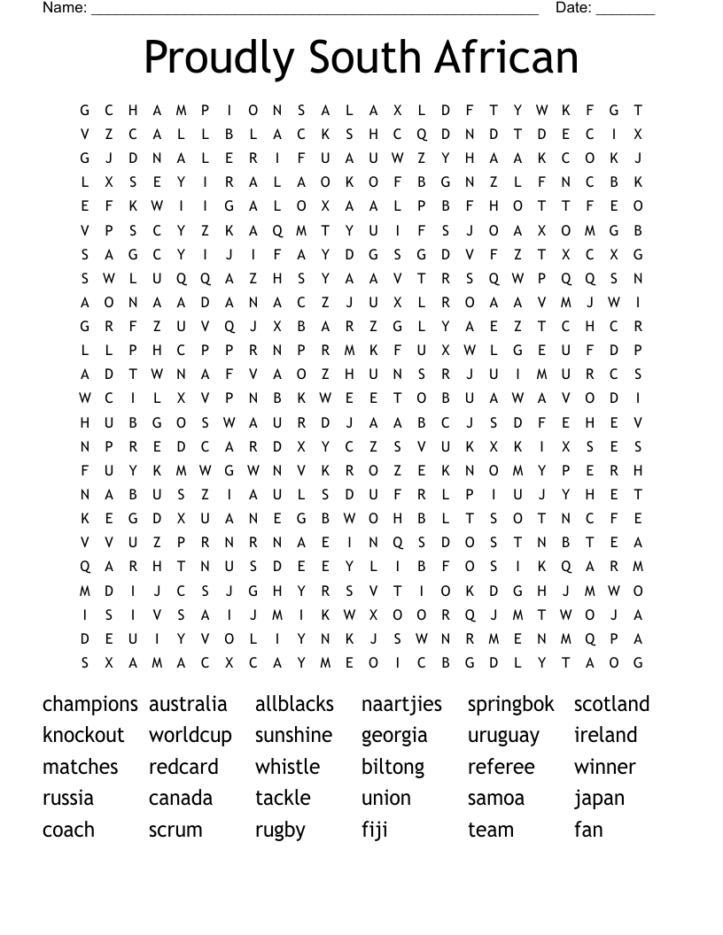 Proudly South African Word Search