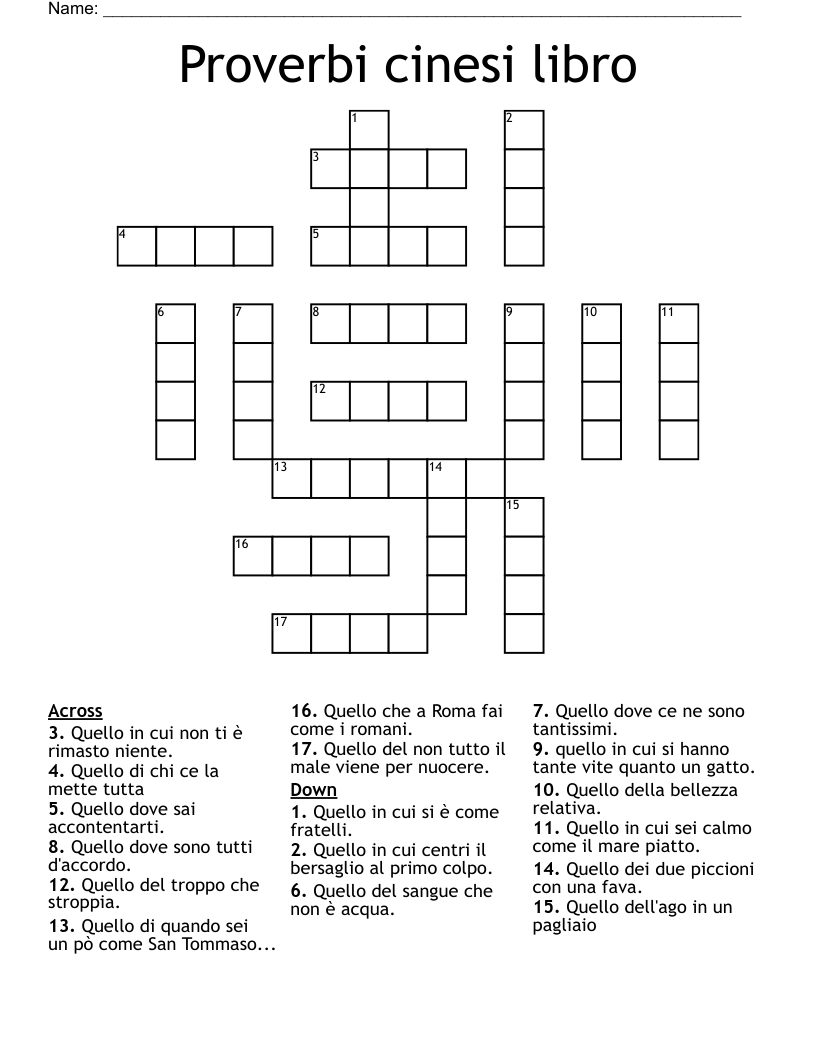 Proverbi cinesi libro Crossword