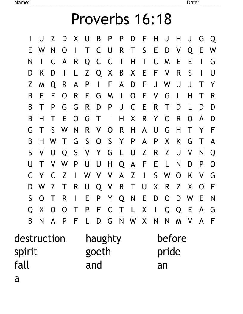 Proverbs 16:18 Word Search