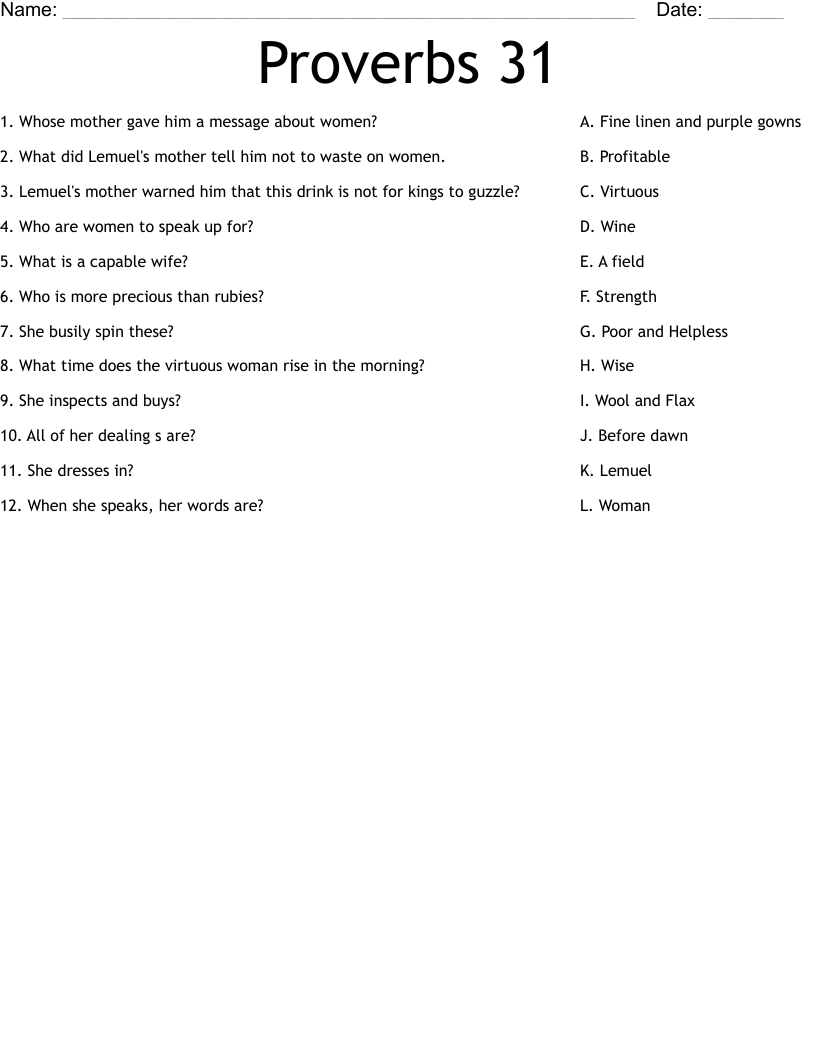 Proverbs 31 Worksheet
