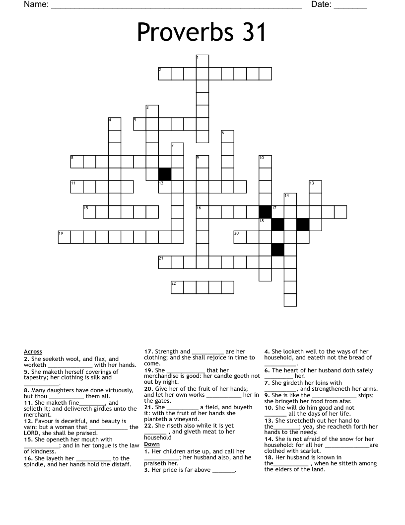 Proverbs 31 Crossword
