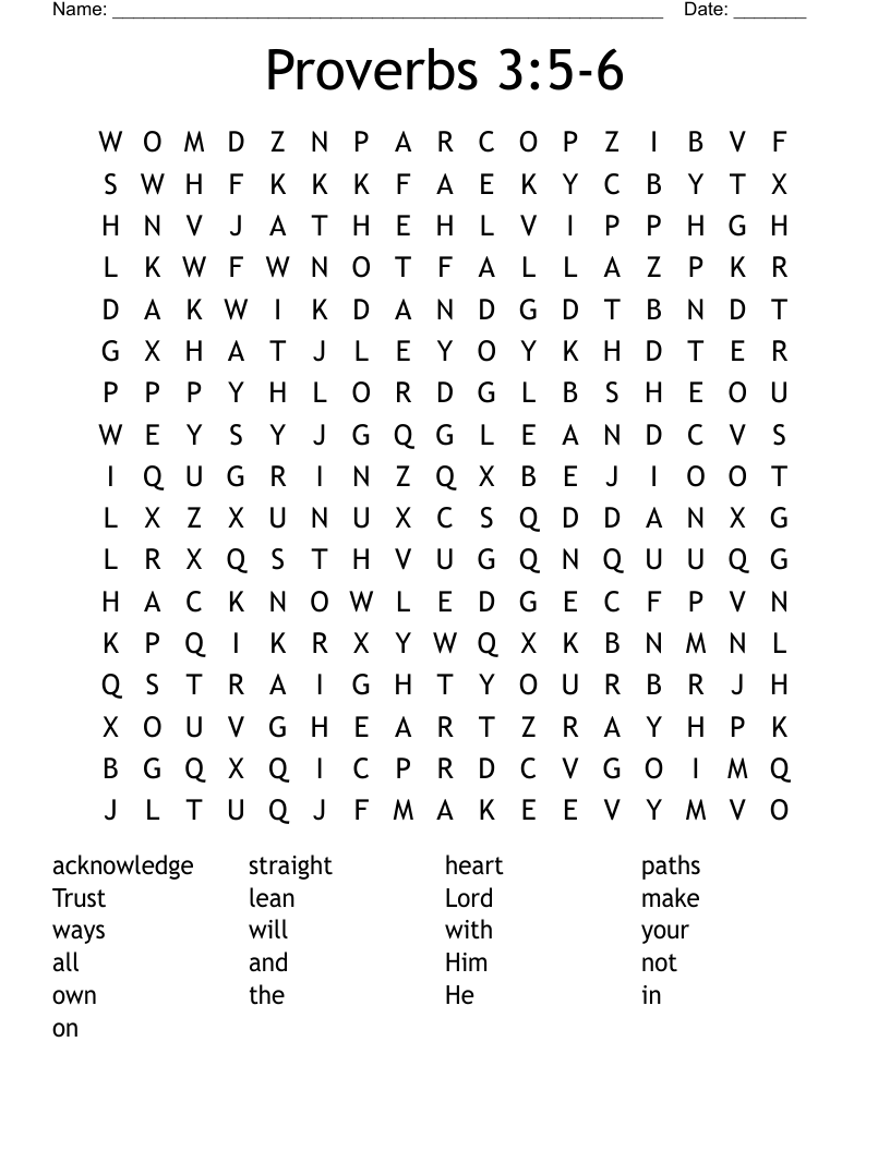 Proverbs 3:5-6 Word Search