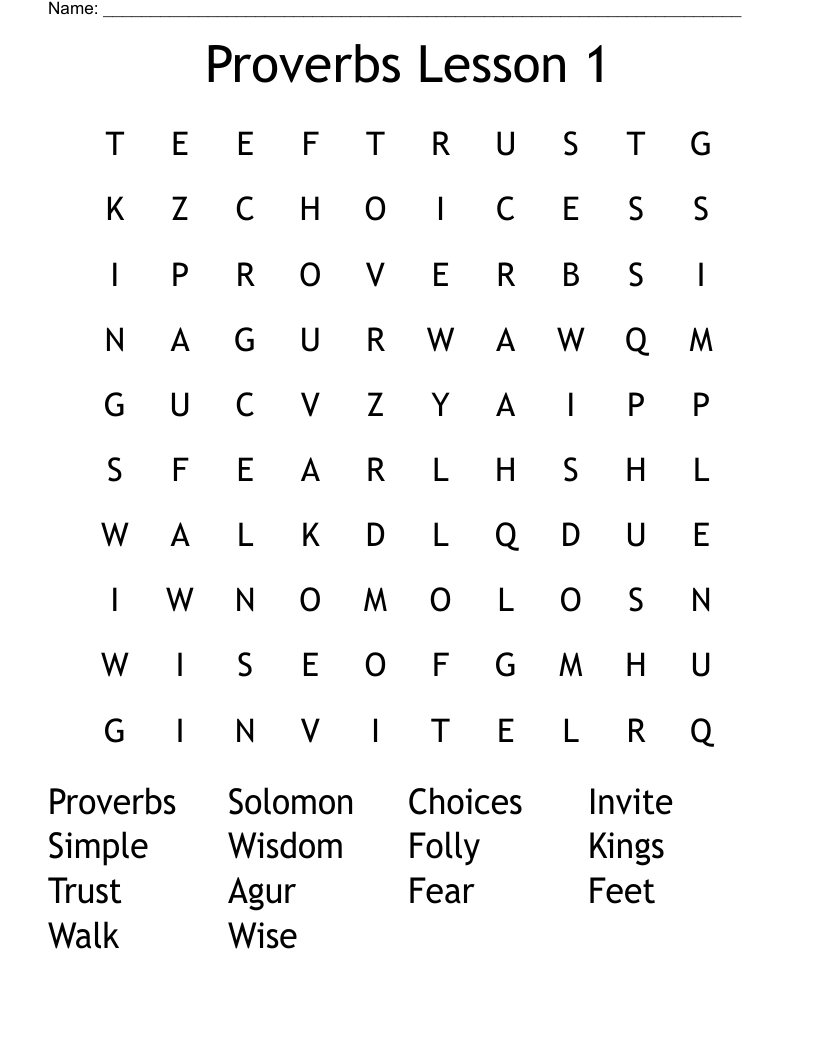 Proverbs Lesson 1 Word Search