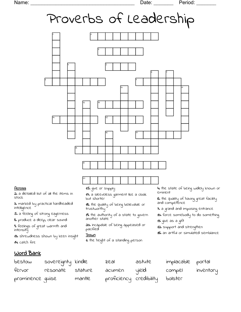 Proverbs of Leadership Crossword