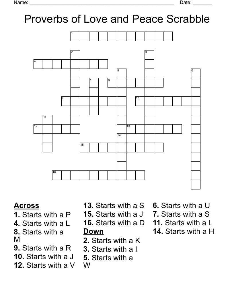Proverbs of Love and Peace Scrabble Crossword