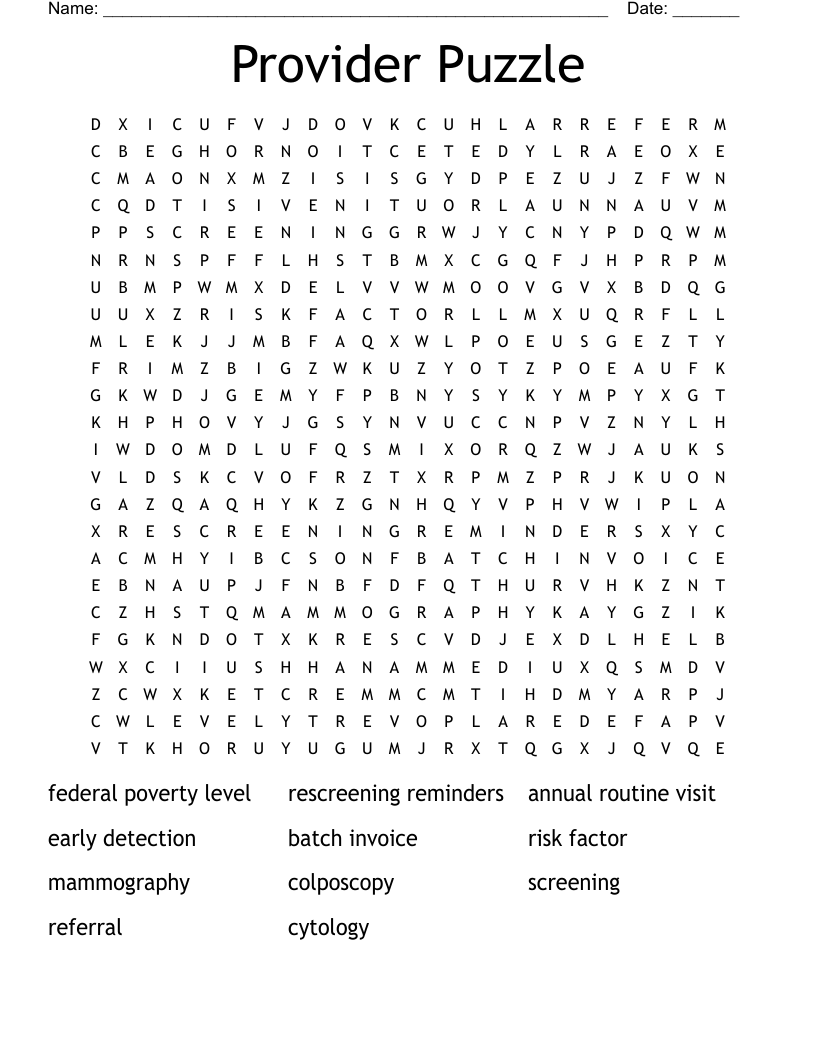 Provider Puzzle Word Search