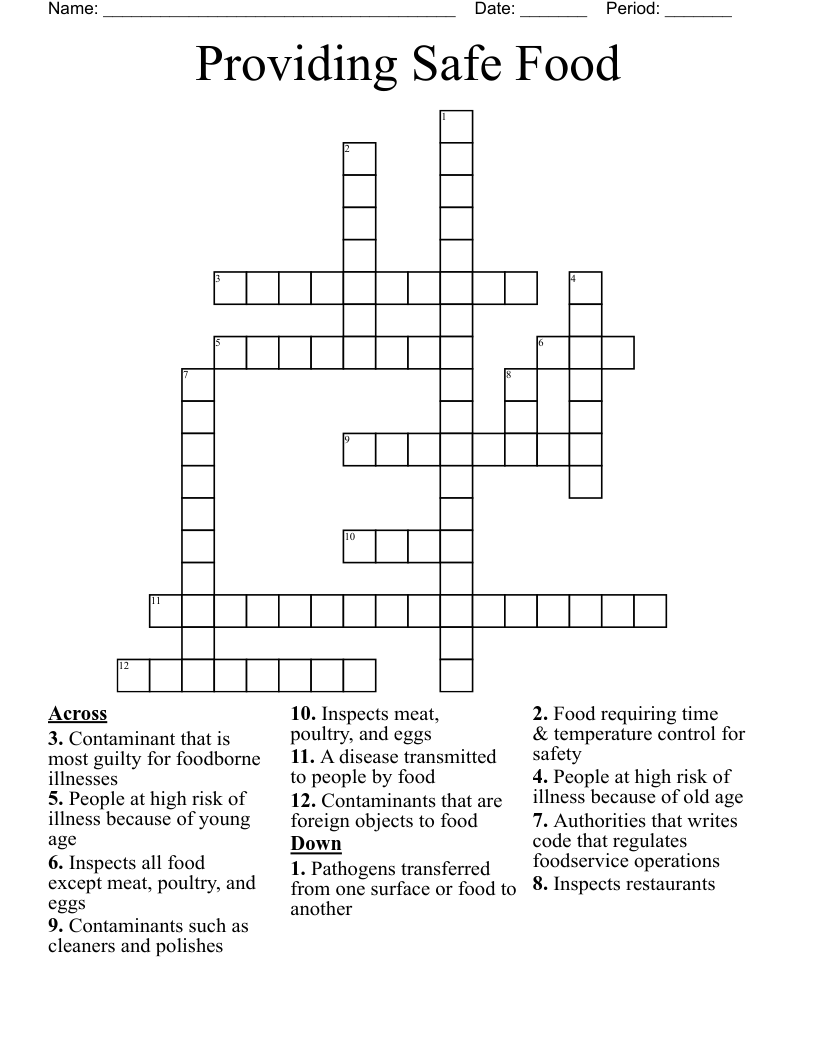 Providing Safe Food Crossword