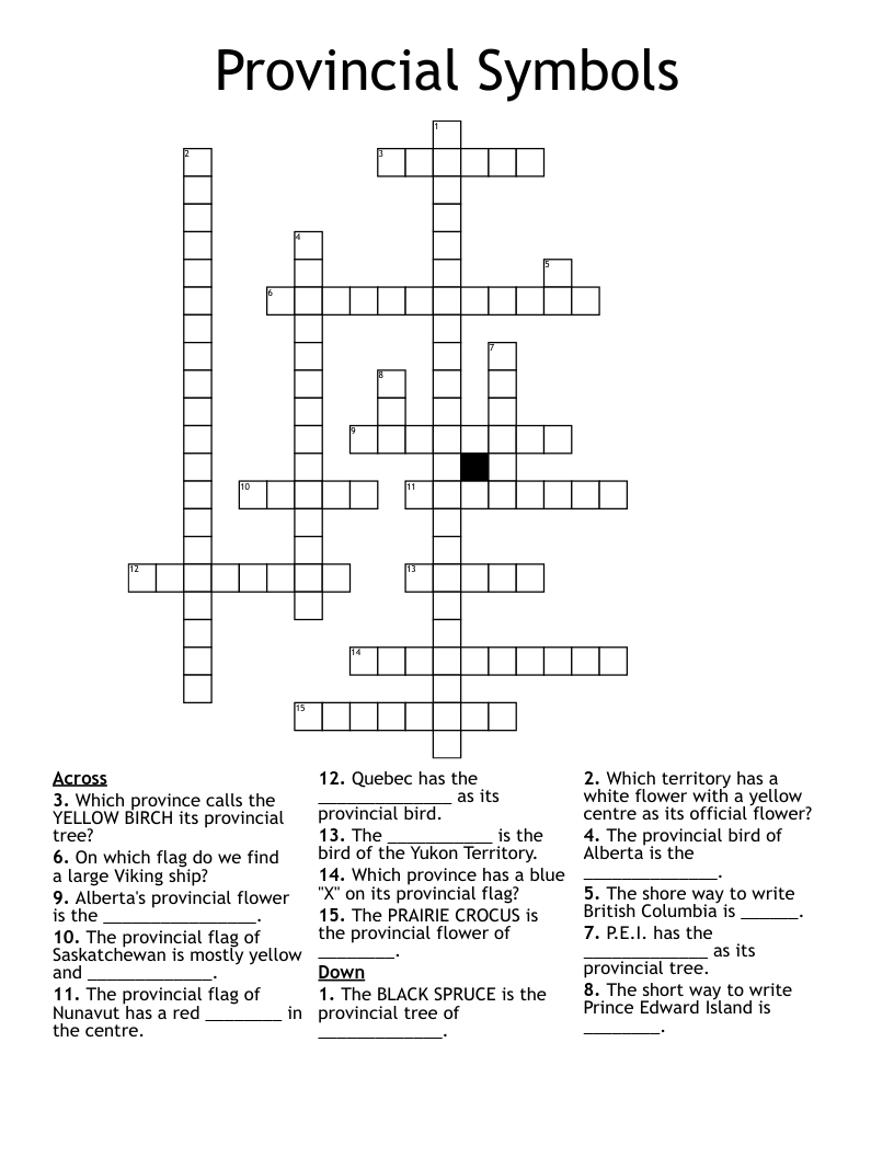 Provincial Symbols Crossword
