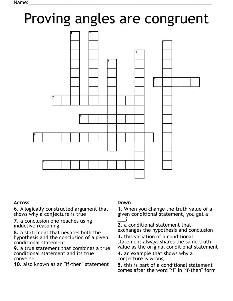 Proving angles are congruent Crossword