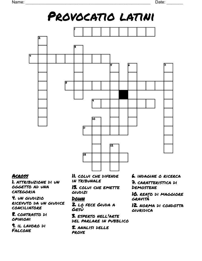 Provocatio latini Crossword