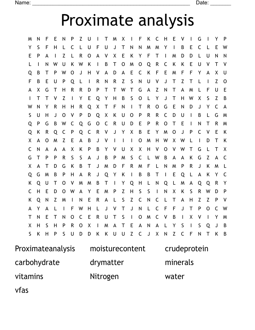 Proximate analysis Word Search