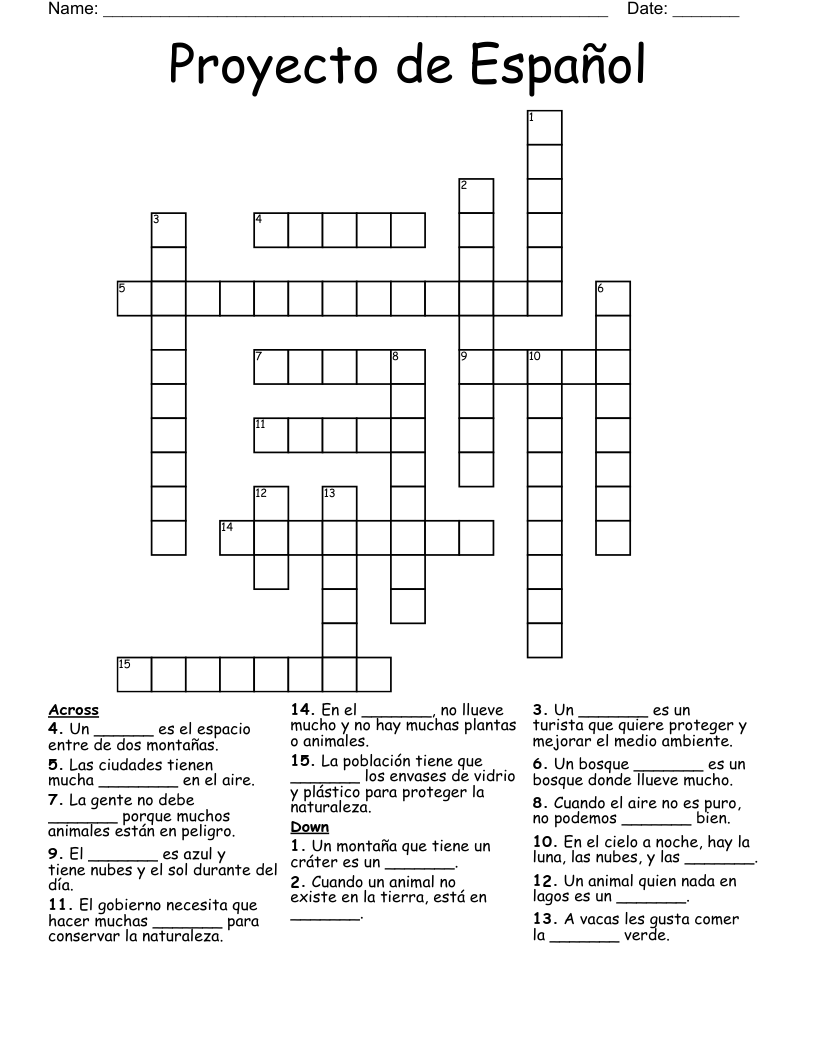 Proyecto de Español Crossword