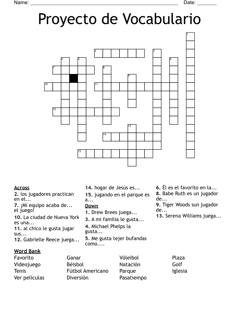 Proyecto de Vocabulario Crossword