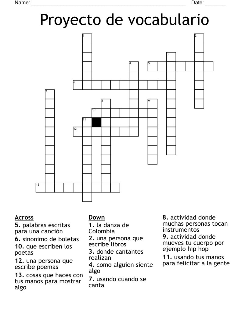 Proyecto de vocabulario  Crossword