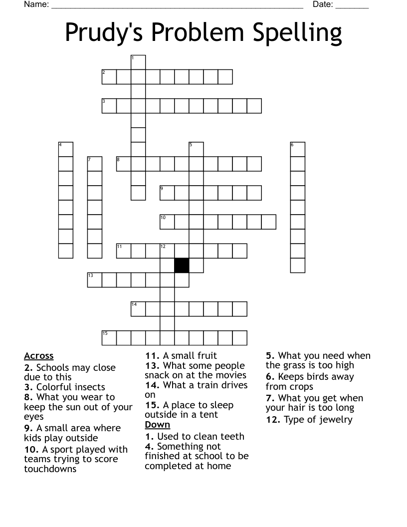 Prudy's Problem Spelling Crossword