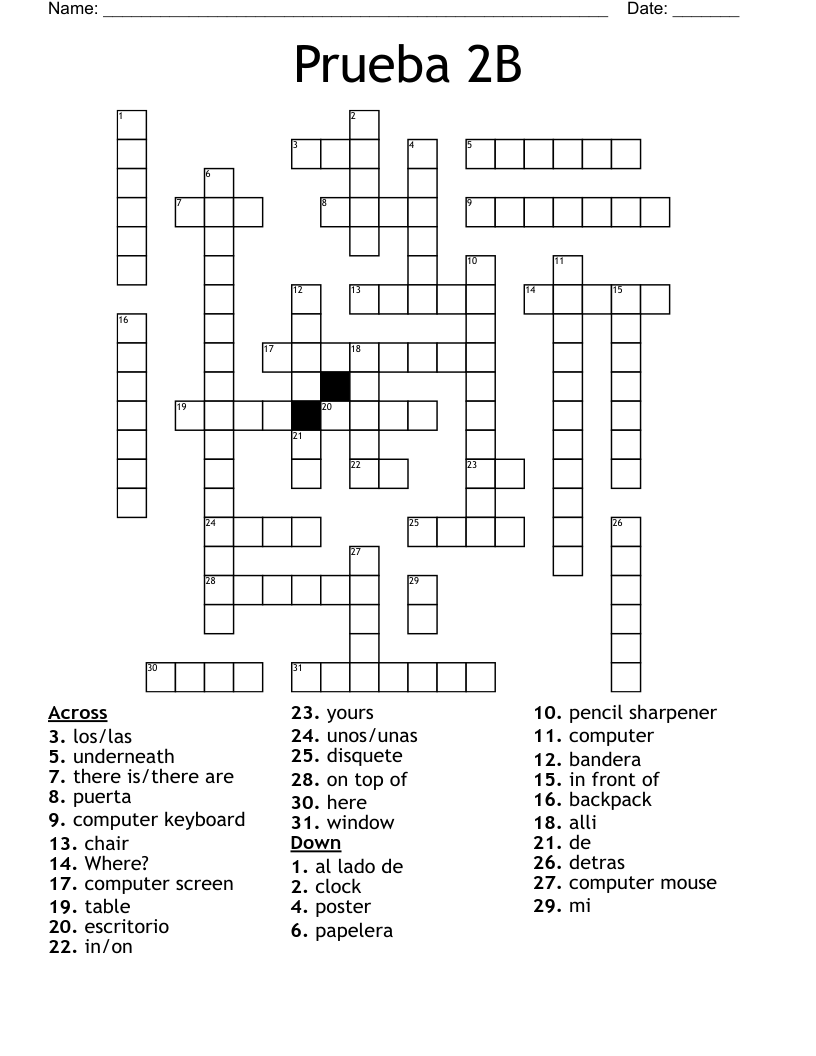 Prueba 2B Crossword