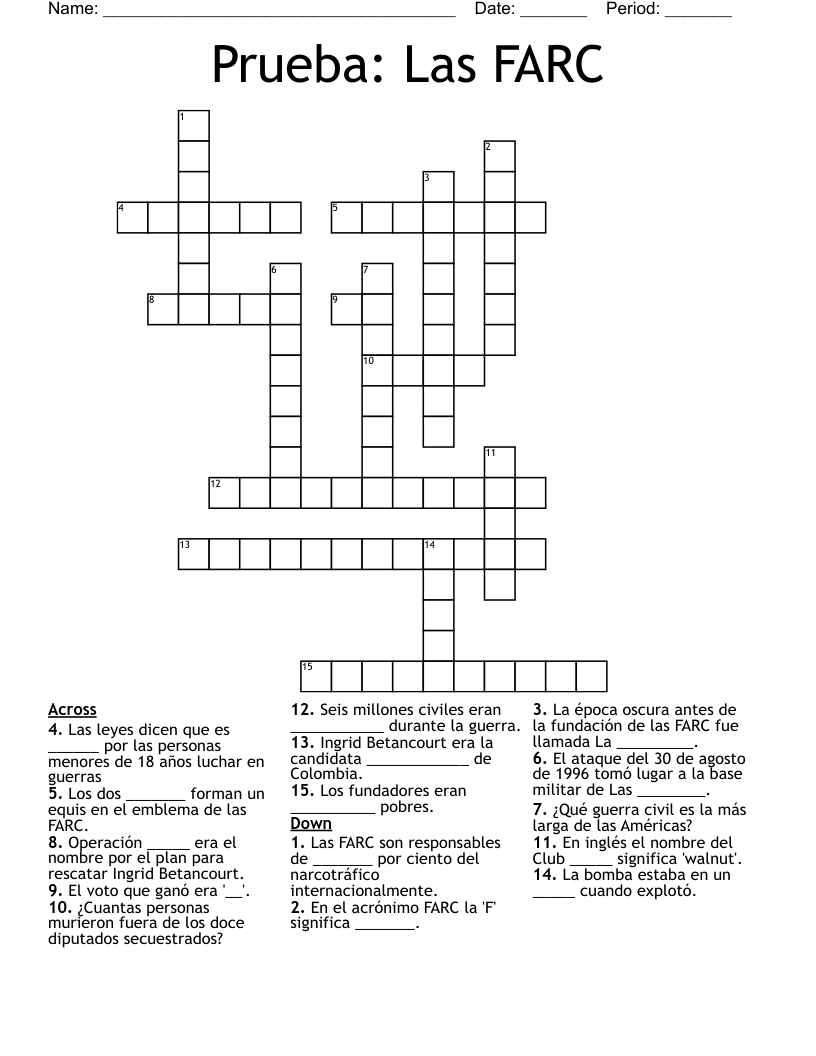 Prueba: Las FARC Crossword