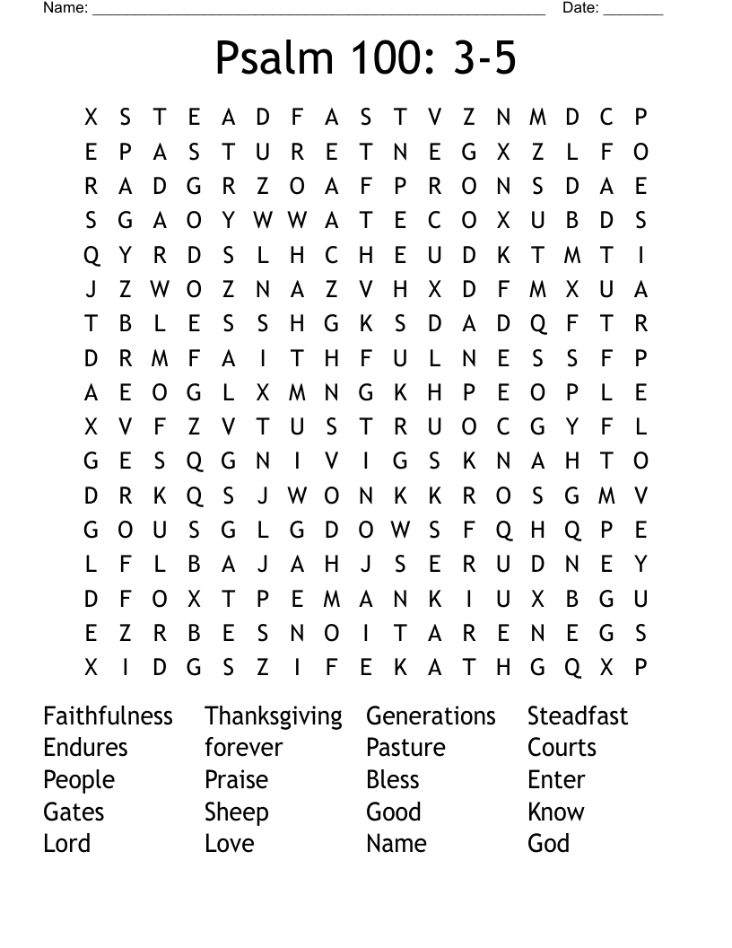 Psalm 100: 3-5 Word Search