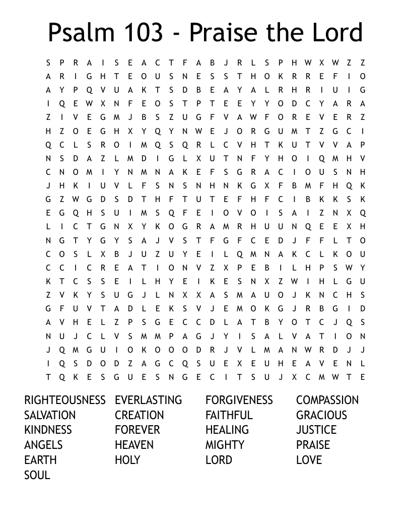 Psalm 103 - Praise the Lord Word Search