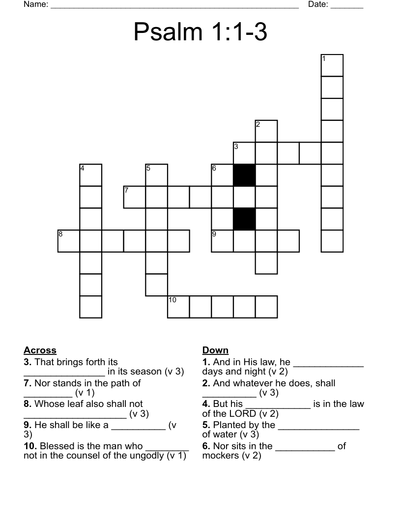Psalm 1:1-3 Crossword