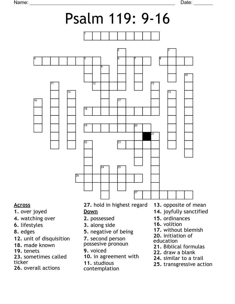 Psalm 119: 9-16 Crossword