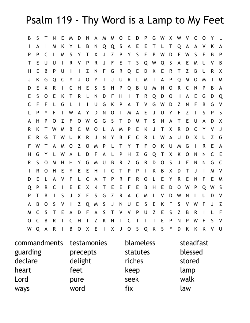 Psalm 119 - Thy Word is a Lamp to My Feet Word Search