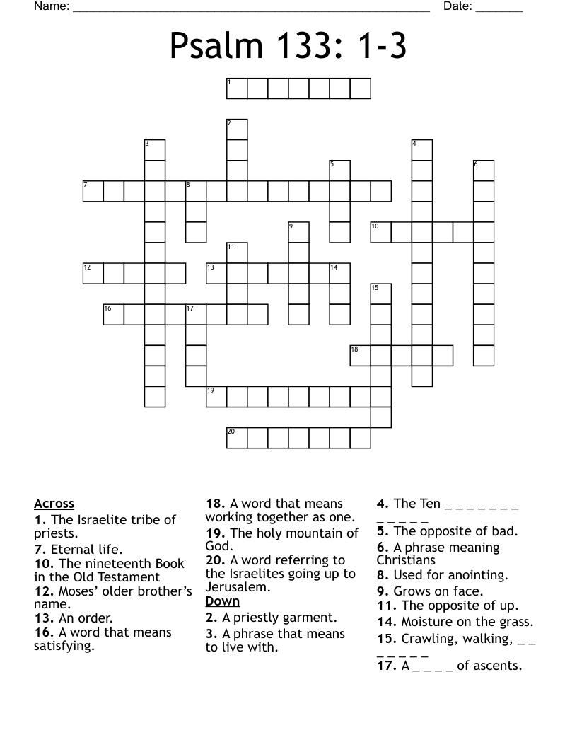 Psalm 133: 1-3 Crossword